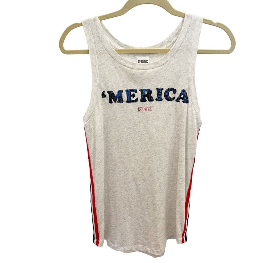 Victoria's Secret PINK America Sequin Gray Tank Top Striped‎ USA - Size XS